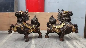 China Feng Shui Attract Wealth Coin Kylin Bronze Gilt Chi-Lin Pixiu Statue Pair
China Feng Shui Attract Wealth Coin Kylin Bronze Gilt Chi-Lin Pixiu Statue Pair