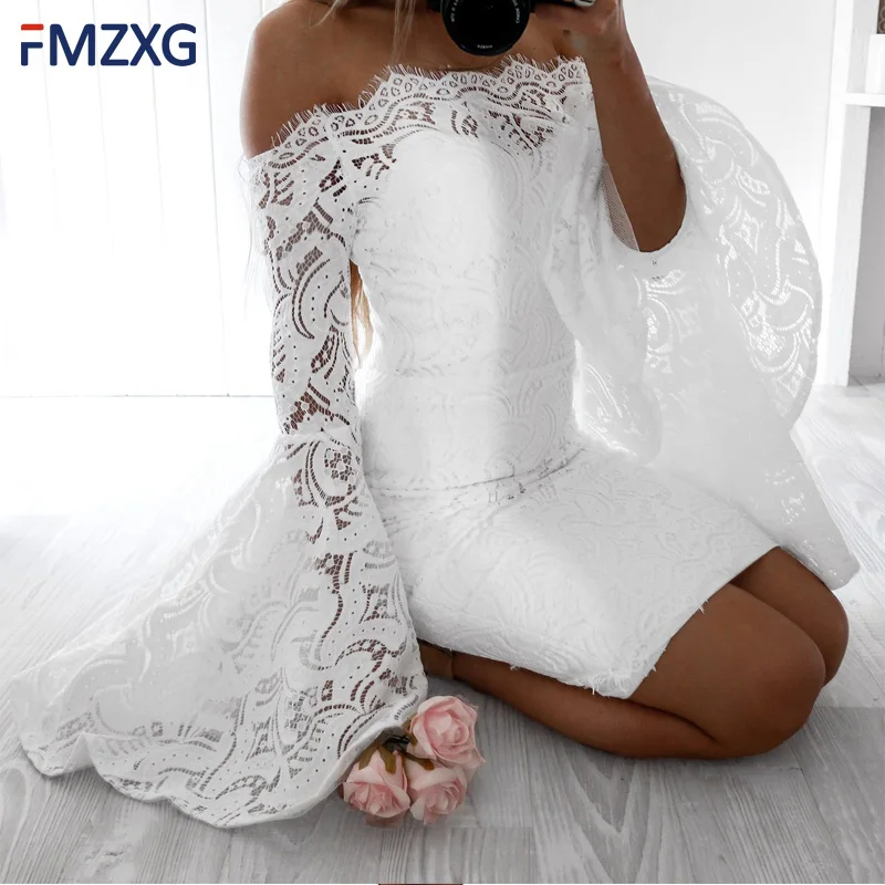 2018 Summer Women White Lace Pencil Elegant Dress Sexy Strapless Horn Long Sleeve Slim Hip Dress Party Bodycon Vestido De Fiesta
2018 Summer Women White Lace Pencil Elegant Dress Sexy Strapless Horn Long Sleeve Slim Hip Dress Party Bodycon Vestido De Fiesta