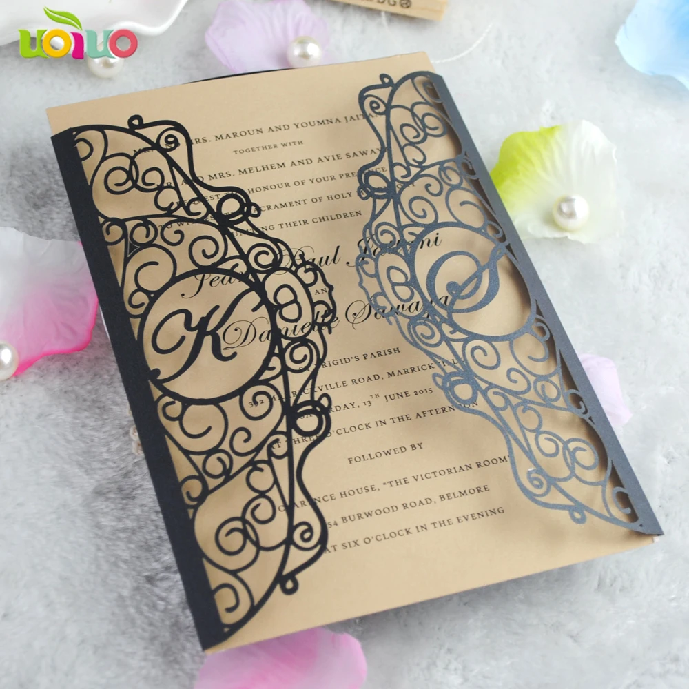 Fancy lace wedding invitation cards with insert paper and evenlope with ribbon as option
Fancy lace wedding invitation cards with insert paper and evenlope with ribbon as option