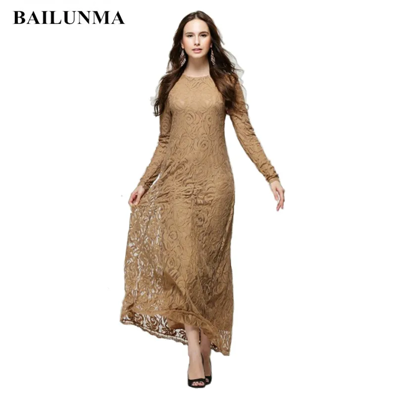 Фото Модное Кружевное облегающее платье с длинным рукавом женское праздничное | Мусульманская одежда (32833285411)