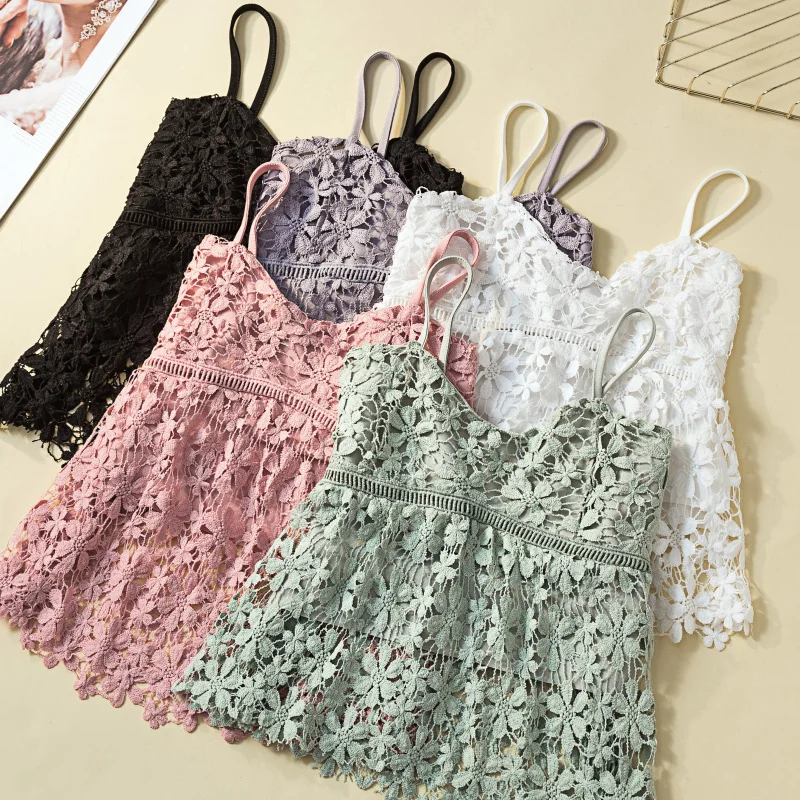 Women Spaghetti Strap Lace Tank Top Summer Autumn Sexy Slim Camis Hollow Out Tops Lady Sleeveless Short Shirts
Women Spaghetti Strap Lace Tank Top Summer Autumn Sexy Slim Camis Hollow Out Tops Lady Sleeveless Short Shirts