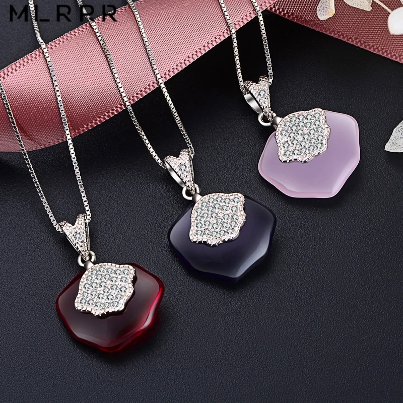 MLRRR Sterling 925 Silver Jewelries Elegant Simply Red / Pink Purple Crystals Pendant for Necklace Chain and DIY | Украшения и
