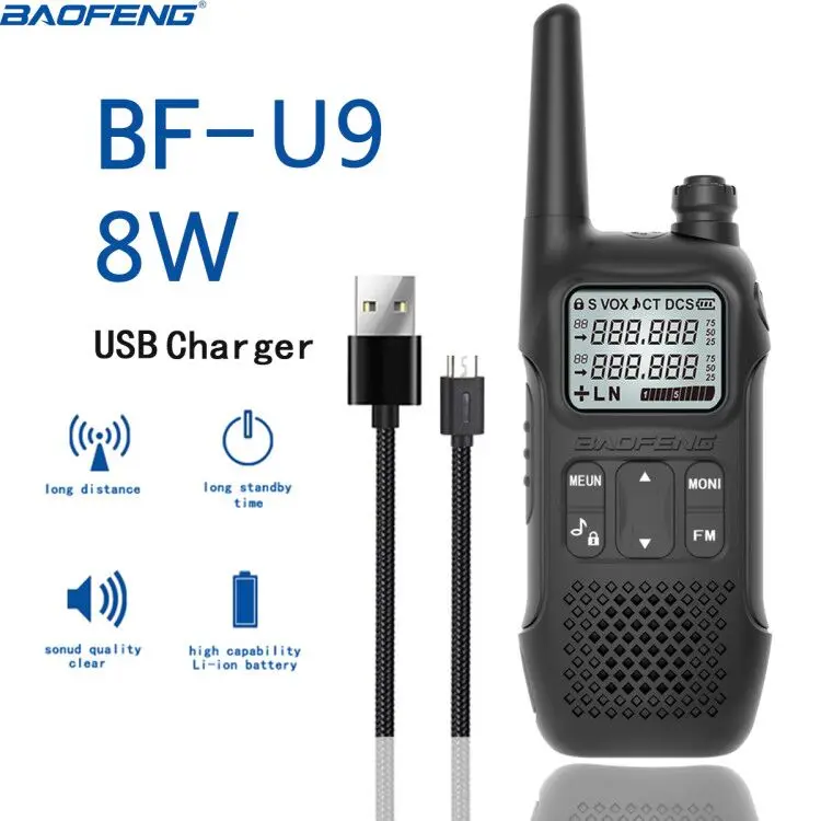 BAOFENG BF-U9 8W mini Walkie Talkie USB Fast Charge UHF 400-470MHz FM Portable Radio Upgrade BF-T1 BF-T6 kids radio
BAOFENG BF-U9 8W mini Walkie Talkie USB Fast Charge UHF 400-470MHz FM Portable Radio Upgrade BF-T1 BF-T6 kids radio