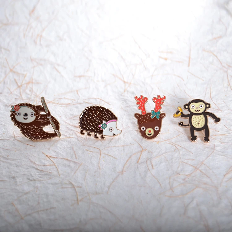 

WEISHUOLI Animal Brooches Fashion Cute Metal Sloth Hedgehog Deer Monkey Enamel Brooch Pin Cartoon Badge Wholesale For Women