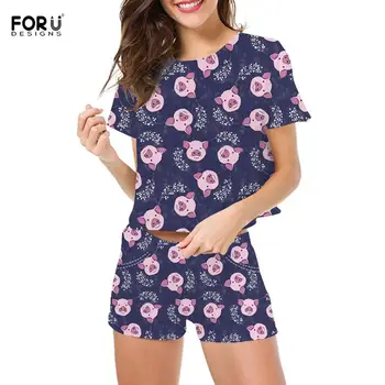 FORUDESIGNS Kawaii Pig Cartoon Prints Clothing Set for Women Summer Comfortable T-shirts And Shorts Sleep Sets Pants With Pocket
FORUDESIGNS Kawaii Pig Cartoon Prints Clothing Set for Women Summer Comfortable T-shirts And Shorts Sleep Sets Pants With Pocket