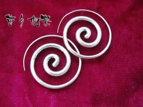 Selling Jewelry>>long Earrings Miao jewelry handmade Miao silver personality earrings ring hanging bell earrings crafts