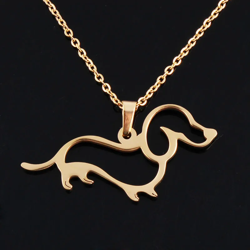 AMORUI Women Gold Silver Dachshund Chain Pendant & Necklace Dog Puppy Pet Necklaces Fashion Trendy Women Animal Pendant Collier 14