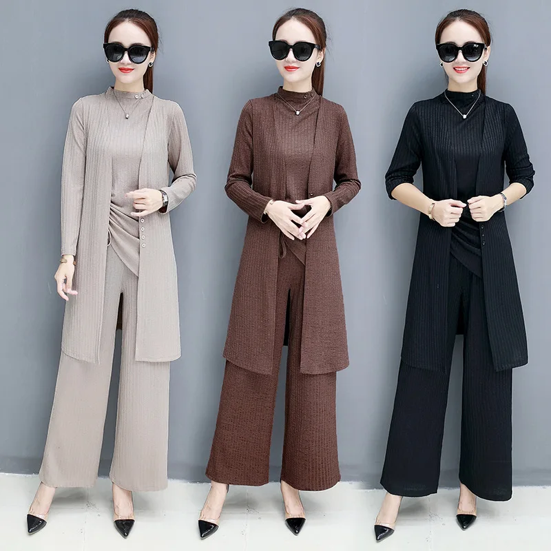 3 Piece Set Women Vest + Long Cardigan coat + Wide leg pants 2017 Autumn Winter Fashion Elegant Casual Pant Suits Sets
3 Piece Set Women Vest + Long Cardigan coat + Wide leg pants 2017 Autumn Winter Fashion Elegant Casual Pant Suits Sets