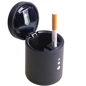 

New Car Cigarette Ashtrays Smokeless Auto Cigarette Ash Holder with LED Light for Universal Car 6.5x8.4cm(Silver Black)