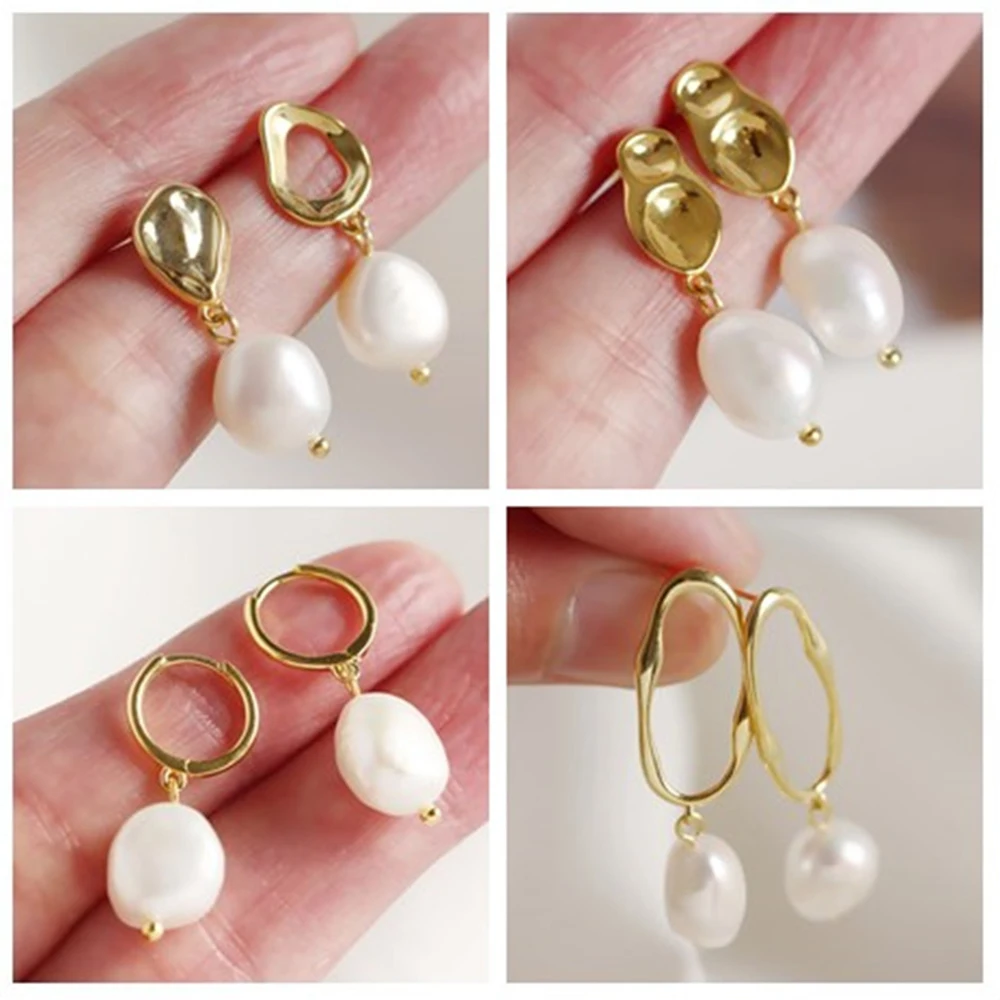 925 Sterling Silver Baroque Freshwater Pearl Asymmetric Earrings Minimalist Simple Nature Irregular Pearls Circle Drop Earring
925 Sterling Silver Baroque Freshwater Pearl Asymmetric Earrings Minimalist Simple Nature Irregular Pearls Circle Drop Earring