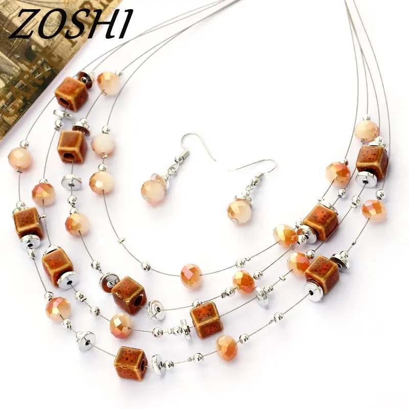 Fashion Jewelry Sets Bohemian Crystal Beads Silver Plated Multi layer Necklace Earrings Set Wedding Parure Bijoux Femme Costume
Fashion Jewelry Sets Bohemian Crystal Beads Silver Plated Multi layer Necklace Earrings Set Wedding Parure Bijoux Femme Costume