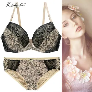 

Sexy Lace Push Up Bra Set for Women Intimate DD ,E Large Size Bra Brief Sets Embroidery Flounced Noble Underwear Set