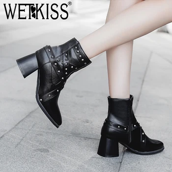 WETKISS Pointed Toe Thick High Heel Shoes Rivet Zip Women Anke Boots Platform Sexy Bootie Fashion Metal Decor Motorcycle Boots
WETKISS Pointed Toe Thick High Heel Shoes Rivet Zip Women Anke Boots Platform Sexy Bootie Fashion Metal Decor Motorcycle Boots