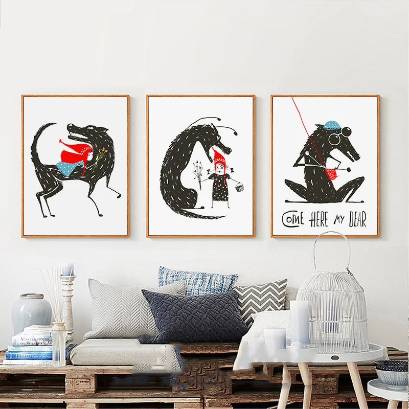 Poster Wall Nursery Decor Art Nordic Modern Cartoon Fairy Tale Wolf And Little Red Riding Hood Watercolor Painting Print Canvas
Poster Wall Nursery Decor Art Nordic Modern Cartoon Fairy Tale Wolf And Little Red Riding Hood Watercolor Painting Print Canvas