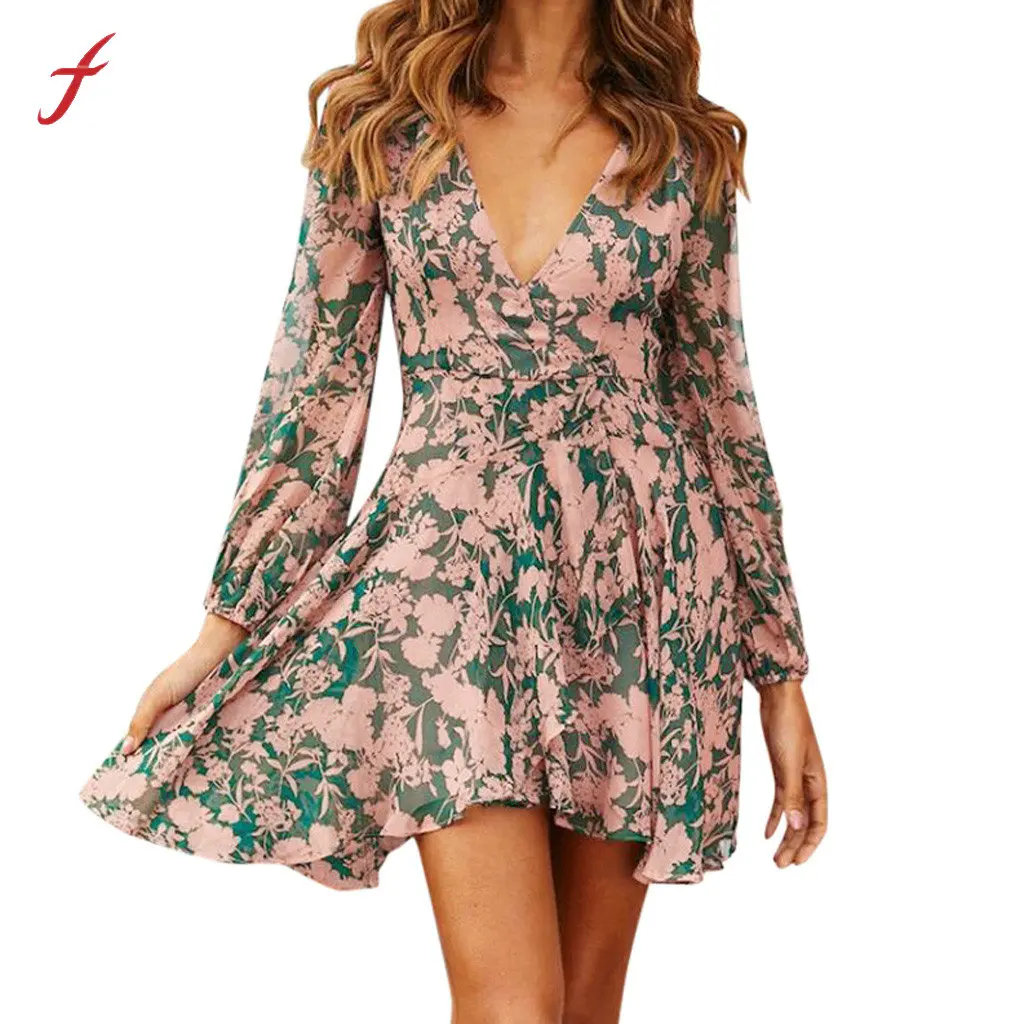 Feitong Women Summer Floral Print Chiffon Long Sleeve Chiffon Print Sexy Deep V Neck Mini Beach Maxi Dress Vestidos de fiesta
Feitong Women Summer Floral Print Chiffon Long Sleeve Chiffon Print Sexy Deep V Neck Mini Beach Maxi Dress Vestidos de fiesta