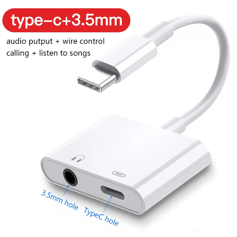 

2 in 1 Headphone Adapter 3.5mm + Type C Adapter 3.5mm Jack Audio Cable Charging Adapters For Huawei mate 20 P30 Splitter Adapter