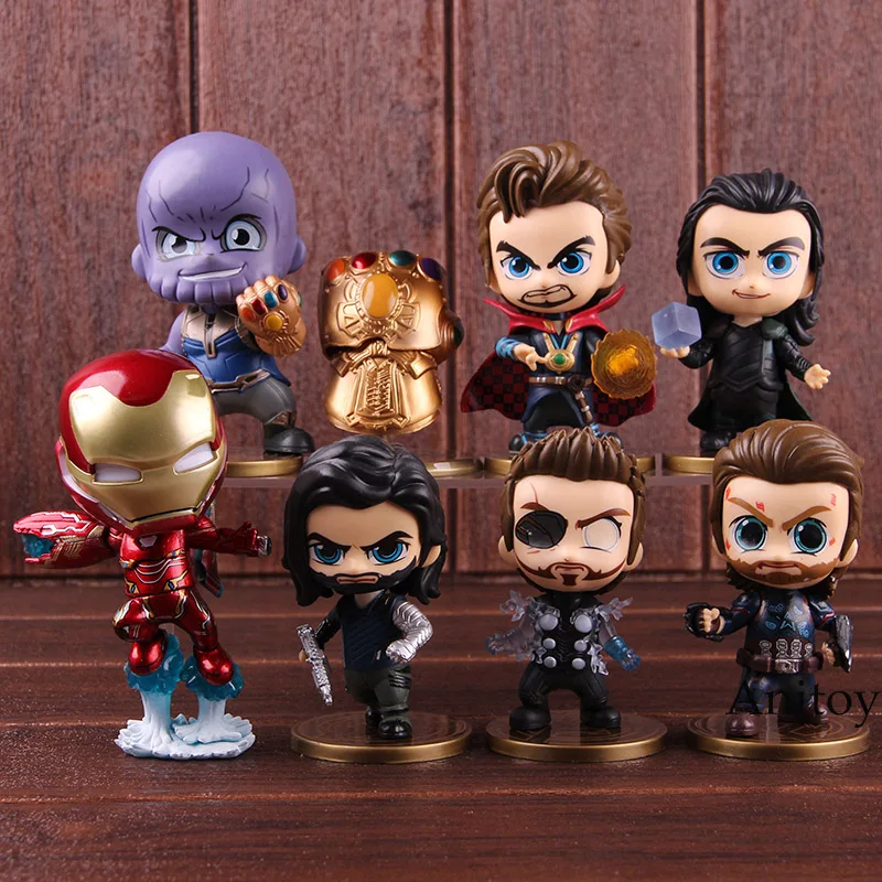 

Avengers Infinity War Thanos Thor Loki Iron Man Bucky Barnes Doctor Strange Captain America Action Figure Q Version PVC Toy Set