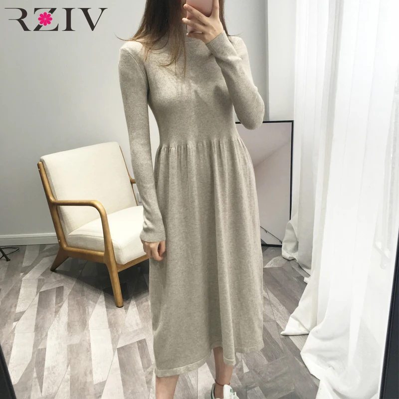 RZIV 2019 spring women dress casual solid color high-necked long-sleeved knit dress
RZIV 2019 spring women dress casual solid color high-necked long-sleeved knit dress