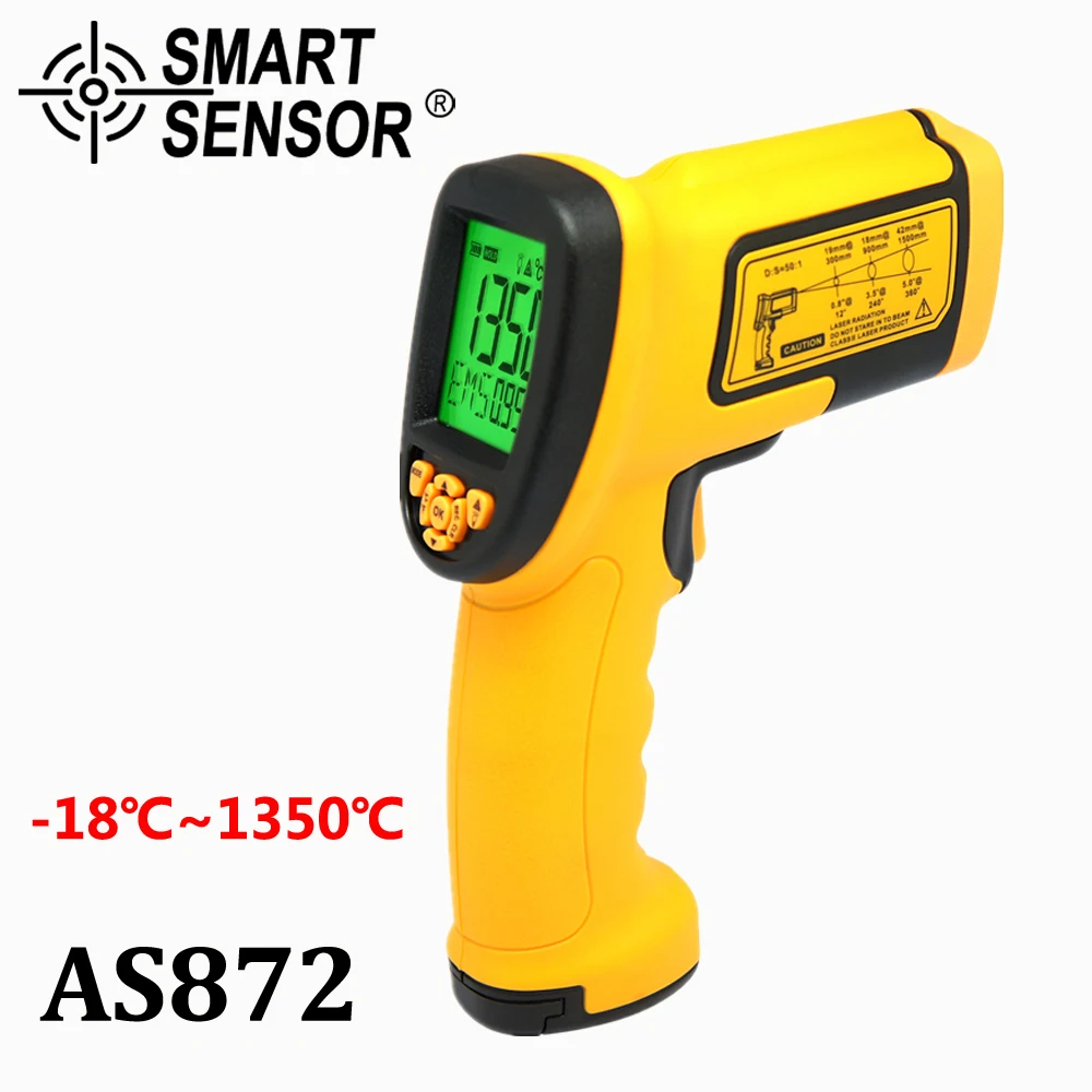 Smart Sensor AS872 infrared thermometer Digital Non-contact -18-1350C LCD display IR laser Temperature measurement VS GM1350
Smart Sensor AS872 infrared thermometer Digital Non-contact -18-1350C LCD display IR laser Temperature measurement VS GM1350