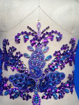 A148 Hand made crystals trim patches sew on sequins beads purple Rhinestones applique 43*19cm for top dress skirt accessory 
A148 Hand made crystals trim patches sew on sequins beads purple Rhinestones applique 43*19cm for top dress skirt accessory