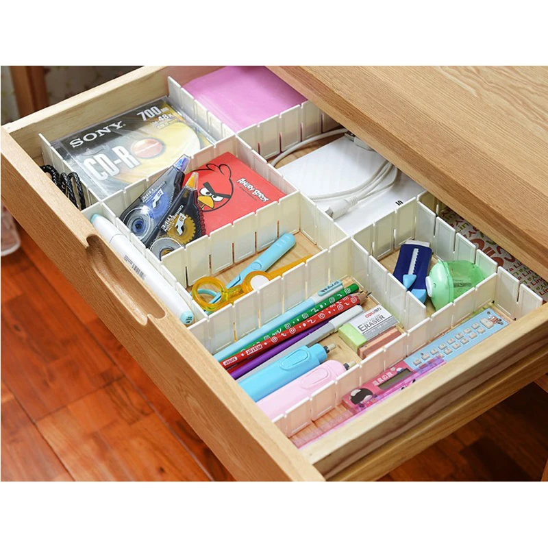 6pcs x Plastic DIY Grid Clapboard Divider Drawer Closet Storage Organizer White