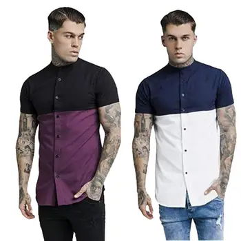 Men Casual Patchwork Short Sleeve Slim Purple, Blue Button Shirt Stand Collar Summer Regular Top
Men Casual Patchwork Short Sleeve Slim Purple, Blue Button Shirt Stand Collar Summer Regular Top