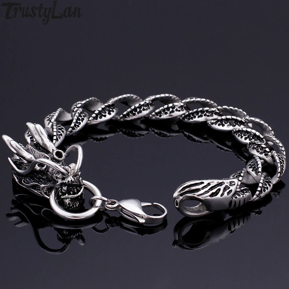 

Gothic Biker Dragon Bracelets For Men 316L Stainless Steel Link Chain Mens Bracelet Male Punk Rock Armbanden Jewelry Accessories