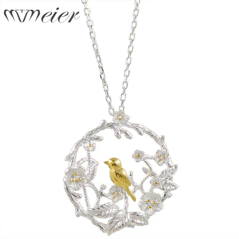 Natural Series 925 Sterling Silver Flower Golden Bird Choker Necklaces & Pendants For Women Necklace Jewelry Christmas Gifts 
Natural Series 925 Sterling Silver Flower Golden Bird Choker Necklaces & Pendants For Women Necklace Jewelry Christmas Gifts