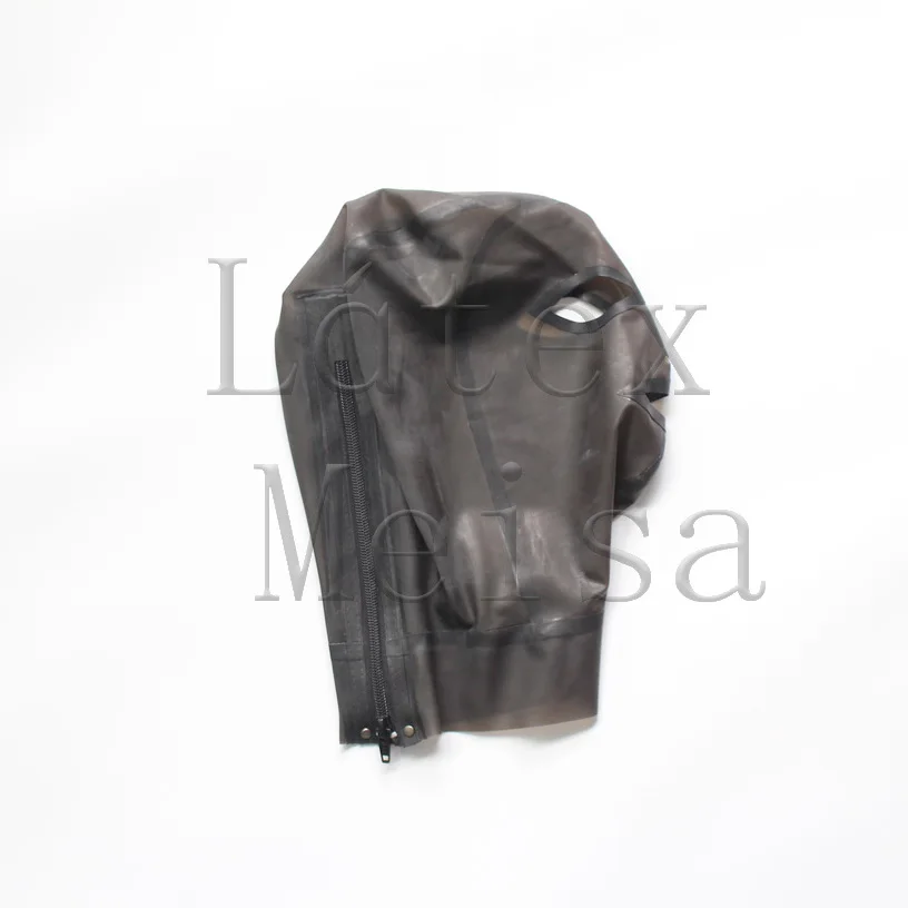 Фото Transparent black latex hoods Fetish open eyes nostrils and mouth with back zip for adults | Тематическая одежда и