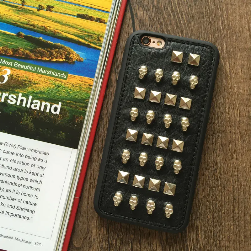 Rock PUNK Rivets Skull soft rubber PU leather phone font b case b font For font