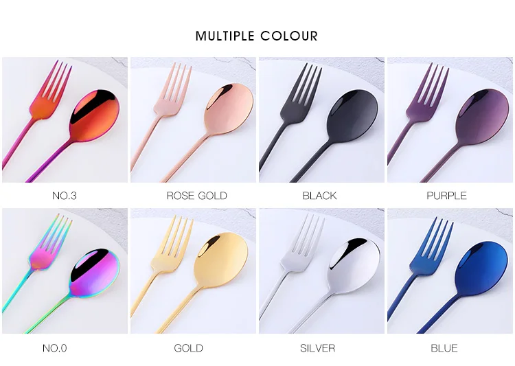 Description Picture 4 of item2 Pcs/set Dinner Fork Stainless Steel Fork And Spoon Set Gold Dinnerware Kitchen Utensil Colorful Spoon Safety Adult Flatware