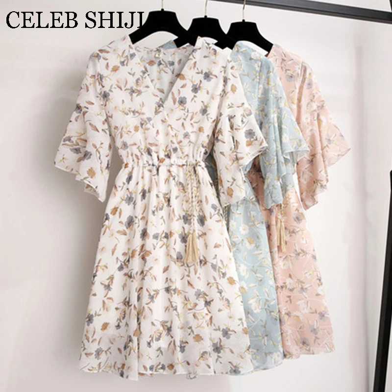 2019 New summer fashion woman dress chiffion V-neck Loose floral printed elastic waist Drawstri pink blue color mid dress ladies
2019 New summer fashion woman dress chiffion V-neck Loose floral printed elastic waist Drawstri pink blue color mid dress ladies