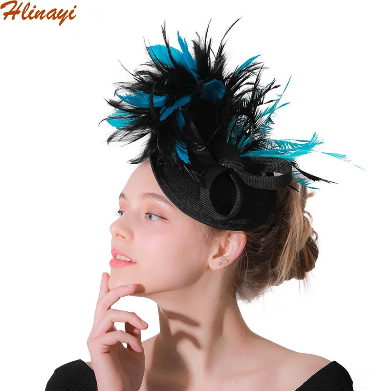 Hlinayi 2019 перо головной убор для невесты hairdress марли top hat жокей шпилька | Аксессуары