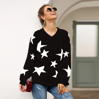 Autumn Winter Women Knitted Sweaters Pullovers V-Neck Long Sleeve Casual Loose Sweater Fashion Patchwork Womens Tops
Autumn Winter Women Knitted Sweaters Pullovers V-Neck Long Sleeve Casual Loose Sweater Fashion Patchwork Womens Tops