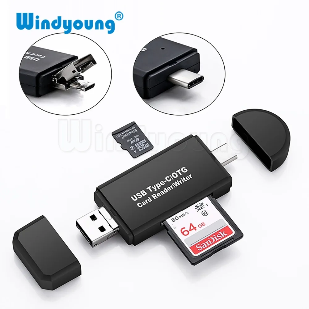 Type C & micro USB & USB 3 In 1 OTG Card Reader High-speed USB2.0 Universal OTG TF/SD for Android Computer Extension Headers 
Type C & micro USB & USB 3 In 1 OTG Card Reader High-speed USB2.0 Universal OTG TF/SD for Android Computer Extension Headers
