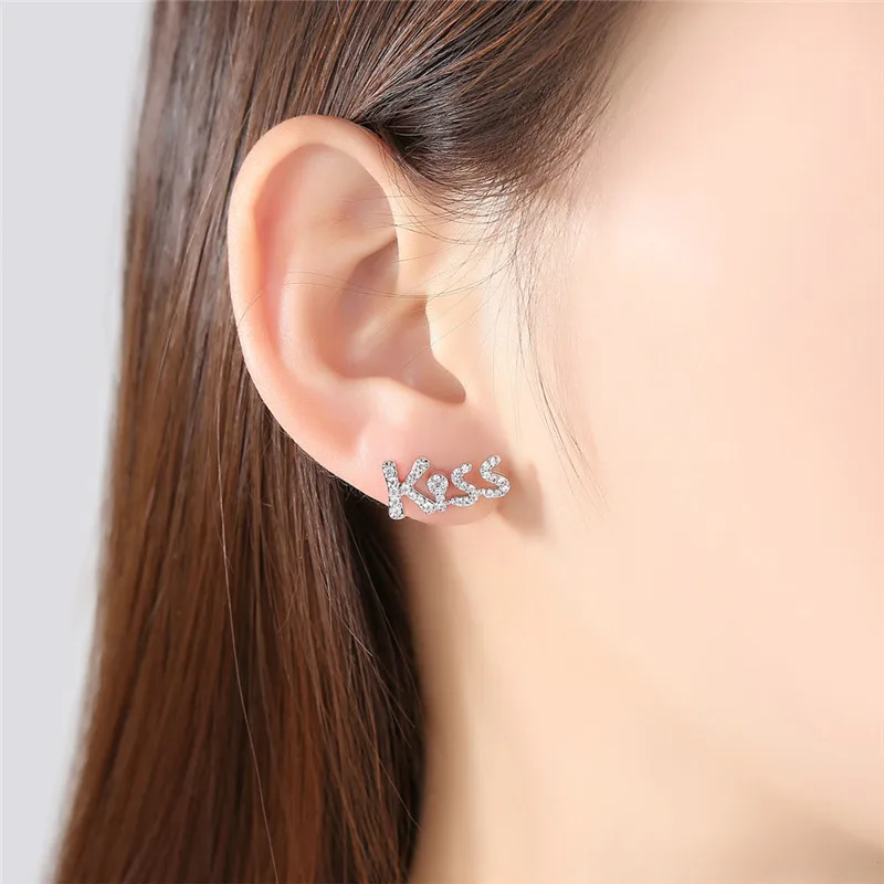 Statement Trendy Jewelry Cute Letter Kiss & Lip Stud Earrings Shiny Crystal Stud Earrings Factory Wholesale For Women Party (10)