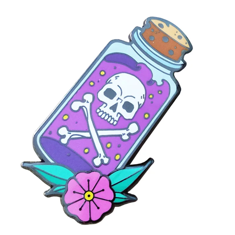 Poison potion bottle enamel pin skull crossbones brooch flower spooky badge Halloween goth accessory
Poison potion bottle enamel pin skull crossbones brooch flower spooky badge Halloween goth accessory