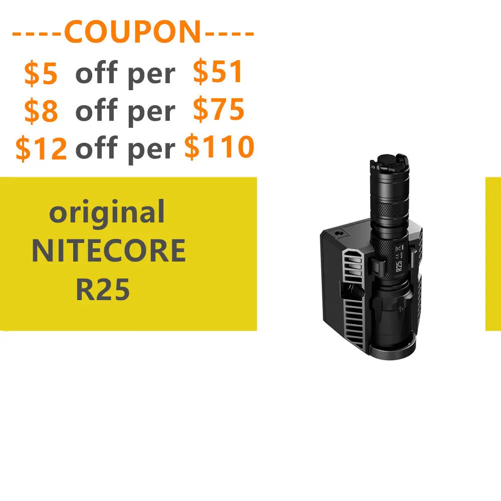 Original high quality Nitecore R25 Flashlight XP-L HI V3 White light STROBE READY 800 lumens torch with Battery
Original high quality Nitecore R25 Flashlight XP-L HI V3 White light STROBE READY 800 lumens torch with Battery