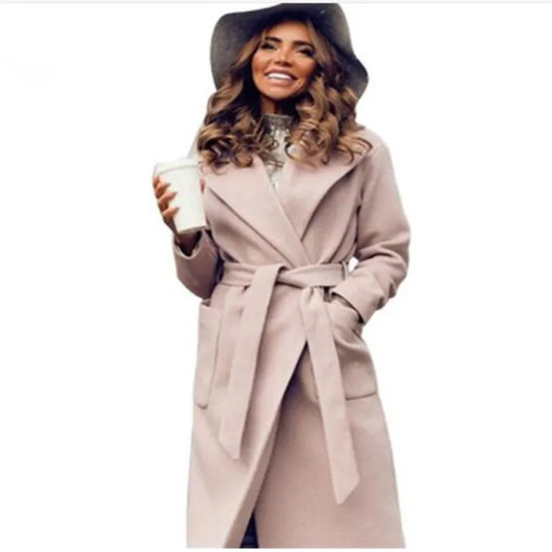 elegant Long Women's coat lapel 2 pockets belted Jackets solid color coats Female Outerwear
elegant Long Women's coat lapel 2 pockets belted Jackets solid color coats Female Outerwear
