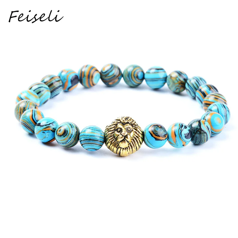 Feiseli Blue Malachite Gold Lion Head Beaded Bracelet For Women High Quality Natural Stone Animal Charms Bracelet Gift
Feiseli Blue Malachite Gold Lion Head Beaded Bracelet For Women High Quality Natural Stone Animal Charms Bracelet Gift