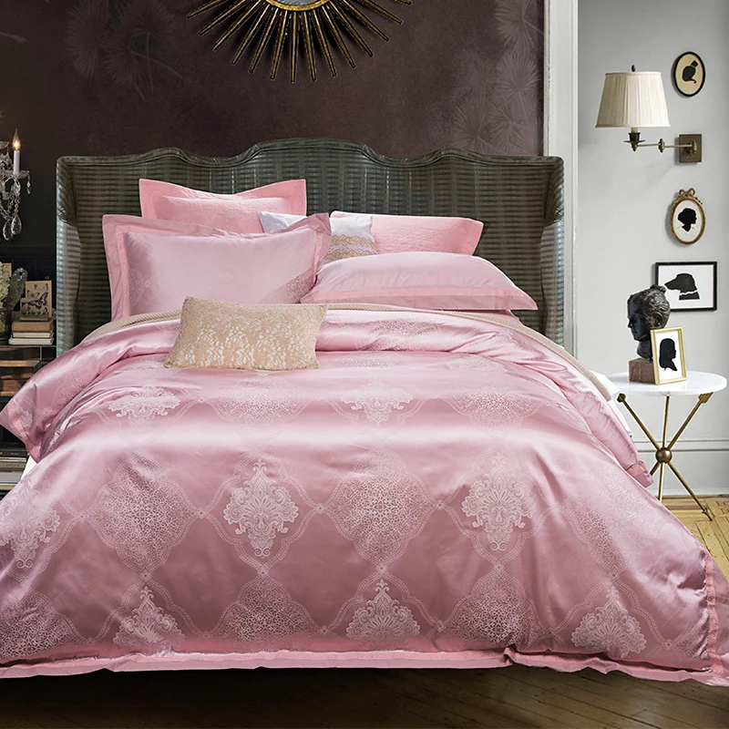 DIFUNINA Luxury Pink Jacquard Bedding Set Silk Cotton Blend 4pcs Duvet Cover Flat Bed Sheet Pillow Case Bed Linings
DIFUNINA Luxury Pink Jacquard Bedding Set Silk Cotton Blend 4pcs Duvet Cover Flat Bed Sheet Pillow Case Bed Linings