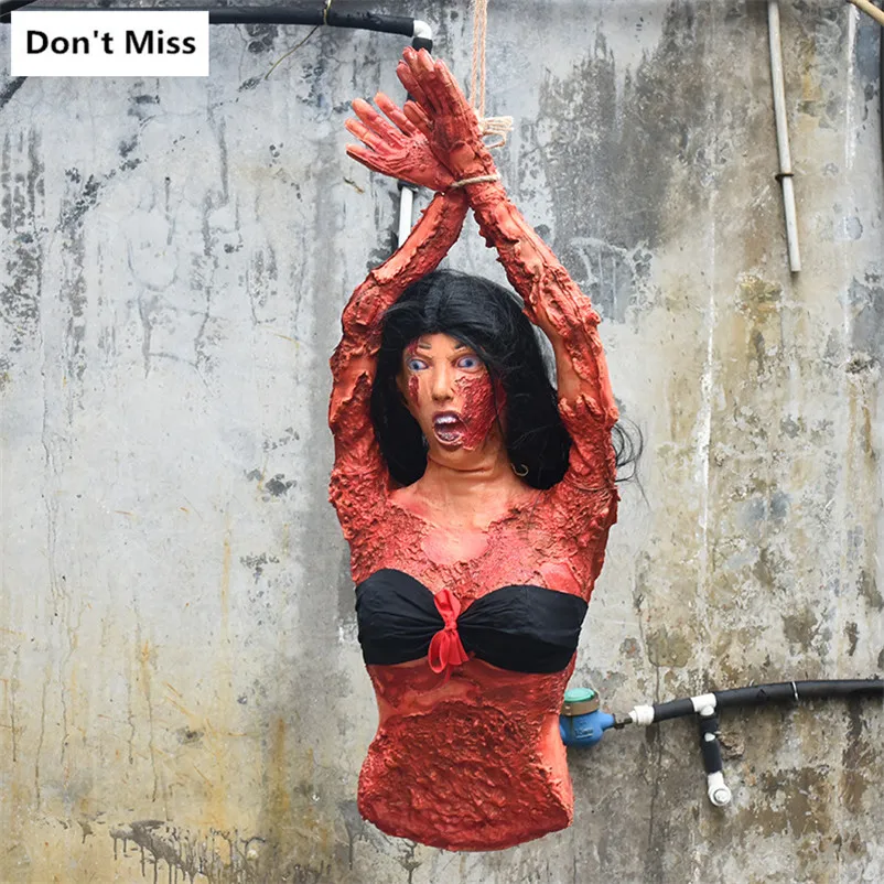 Disgusting Rot Woman Corpse Hanging Half Broken Body Horrifying Prank Prop for Halloween Party Haunted House Room Escape Pendant
Disgusting Rot Woman Corpse Hanging Half Broken Body Horrifying Prank Prop for Halloween Party Haunted House Room Escape Pendant