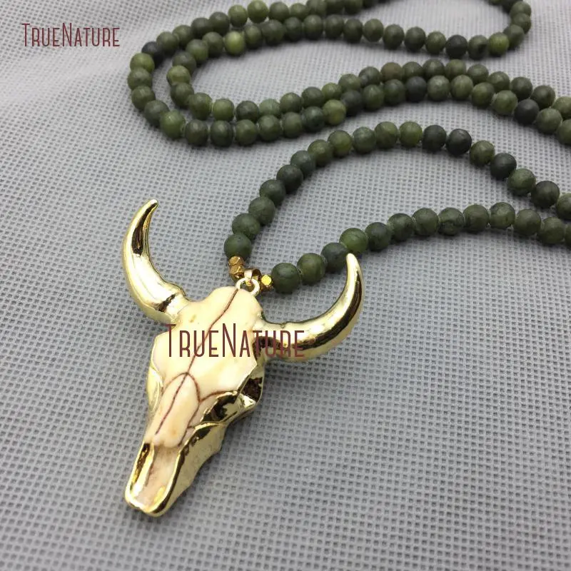 Gold Electroplated Ox Head Animal Pendant Necklace Resin Buffalo Australian Jades Beads Long Necklace In 32 Inch NM4300
Gold Electroplated Ox Head Animal Pendant Necklace Resin Buffalo Australian Jades Beads Long Necklace In 32 Inch NM4300