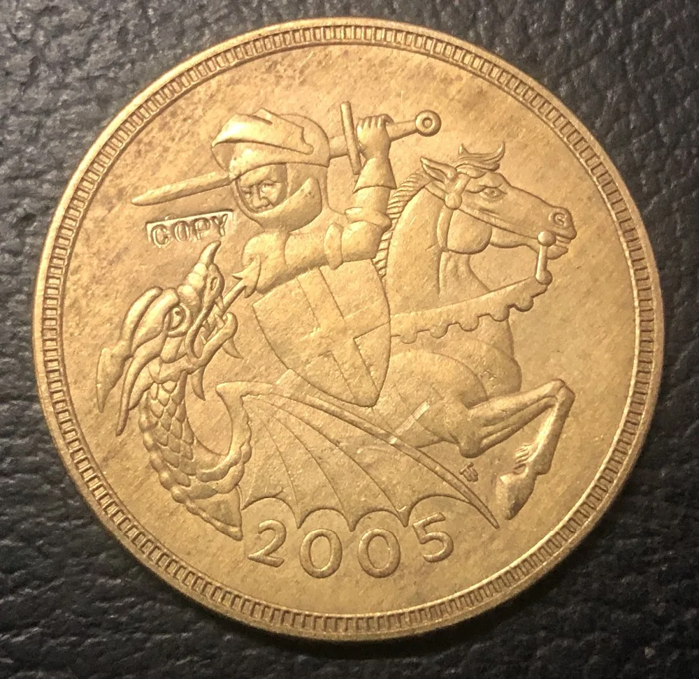 2005 United Kingdom 5 Pounds - Elizabeth II (4th portrait; Sovereign series) Gold Copy Coin
2005 United Kingdom 5 Pounds - Elizabeth II (4th portrait; Sovereign series) Gold Copy Coin