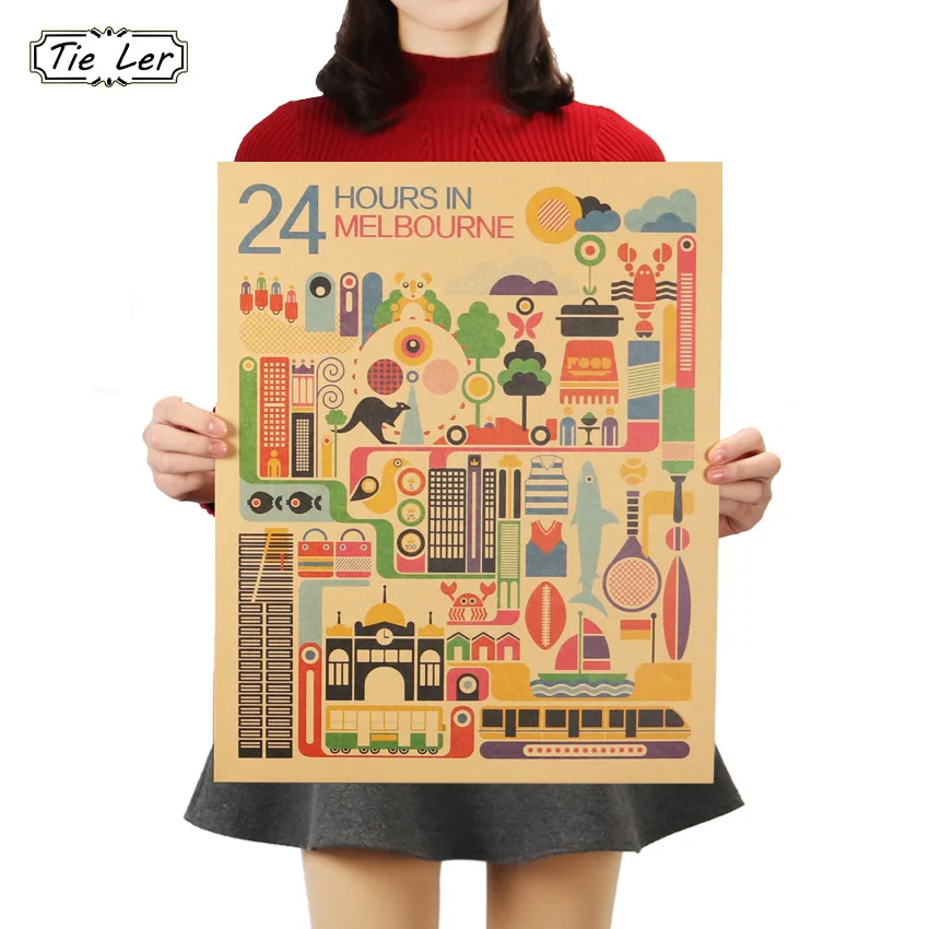 TIE LER Classic Kraft Paper A Day In Melbourne Retro Decorative Painting Poster Home Decor Wall Sticker Wallpaper 45X36cm
TIE LER Classic Kraft Paper A Day In Melbourne Retro Decorative Painting Poster Home Decor Wall Sticker Wallpaper 45X36cm