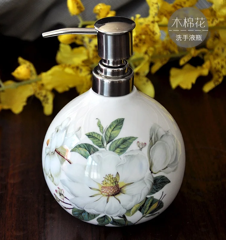 Bone china ceramic hand washing bottle emulsion bottle high grade shampoo shower gel large capacity pressing head bottling (5)