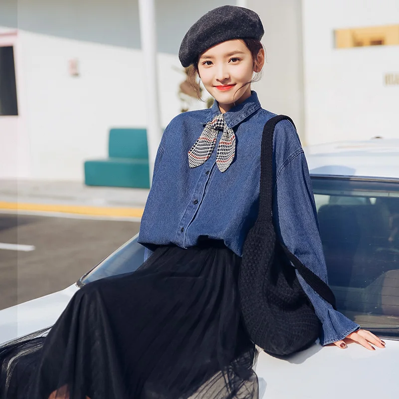 2019 Women's Shirt Japan Kawaii Sweet Fresh Lapel Bow Tie Wild Loose Denim Shirts Female Korean Punk Harajuku Clothing For Women
2019 Women's Shirt Japan Kawaii Sweet Fresh Lapel Bow Tie Wild Loose Denim Shirts Female Korean Punk Harajuku Clothing For Women
