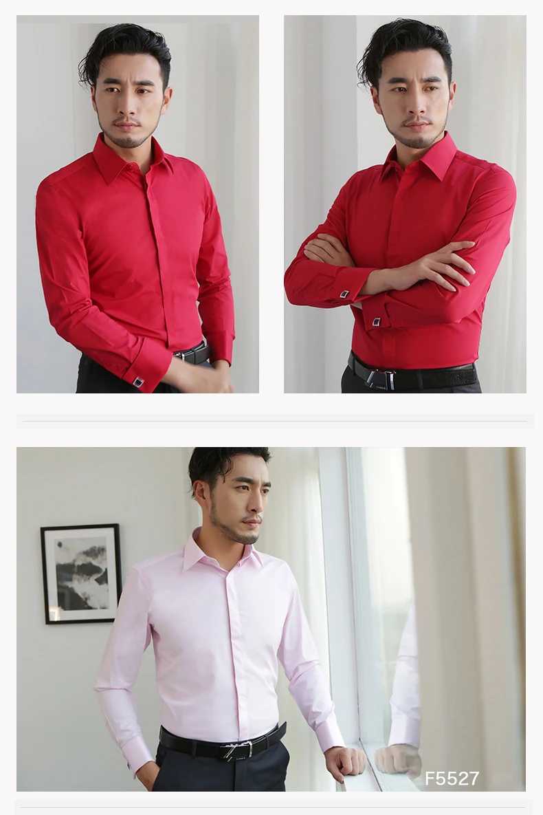Mens Non Iron Slim Fit French Cuff Dress Shirt Long Sleeve Covered Placket Solid Twill Elegant Tuxedo Shirts(Cufflinks Included) 14