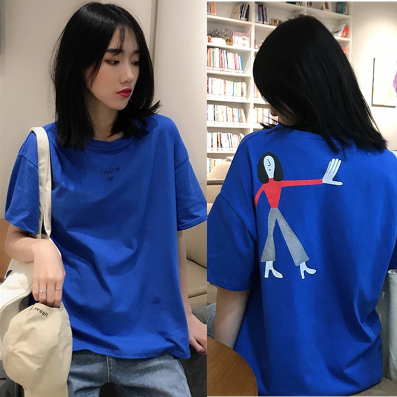 Chic Funny Back Cartoon Print T Shirt Women Korean Fashion Letters Harajuku Kawaii Short Sleeve Top Summer Preppy Style girls
Chic Funny Back Cartoon Print T Shirt Women Korean Fashion Letters Harajuku Kawaii Short Sleeve Top Summer Preppy Style girls