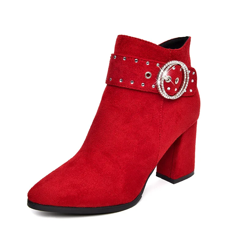 2019 autumn and winter pointed belt buckle thick with Martin boots suede high heel women's booties red 0216
2019 autumn and winter pointed belt buckle thick with Martin boots suede high heel women's booties red 0216